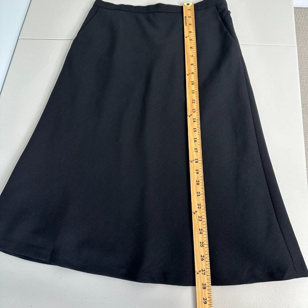 Vintage Ralph Lauren Knee Length Skirt Sz 10‎ Black A-Line Worsted Wool - Picture 9 of 13